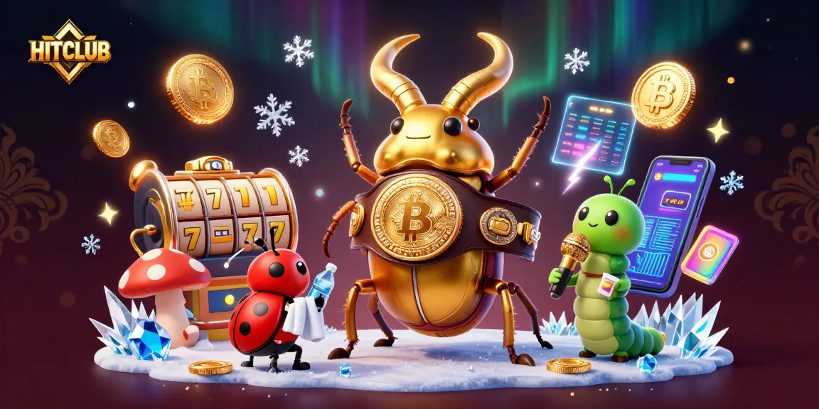 Engage with HITCLUB's dynamic gaming scene featuring a giant beetle and vibrant slot elements.