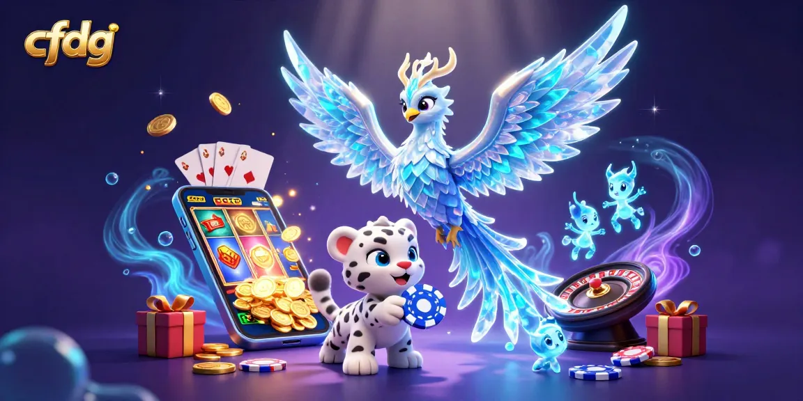 Engage in thrilling casino fun with cfdg's vibrant 3D illustration showcasing ice phoenix and lively game elements.