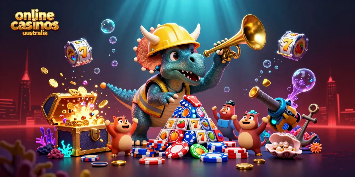 Engage with online casinos australia in vibrant 3D illustration showcasing gaming excitement and celebrations.