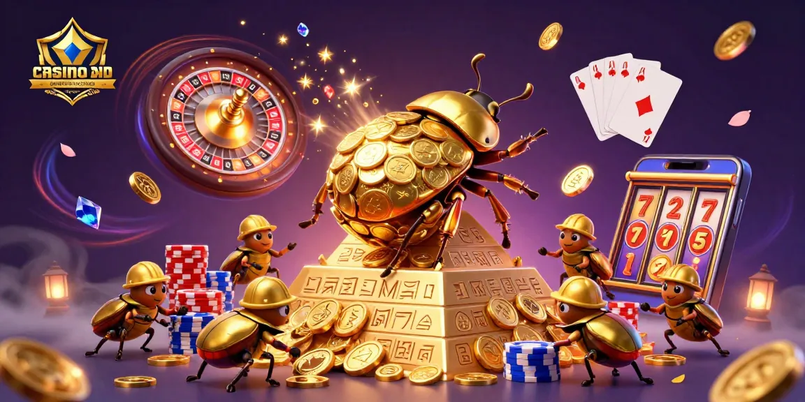Engage with casino and betting sites not on GamStop featuring a golden beetle scene with casino symbols.
